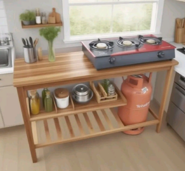 LargeModern strong and classic kitchen table,Wooden strong Kitchen table with racks. suitable for 6KG cooking Meko.as picture