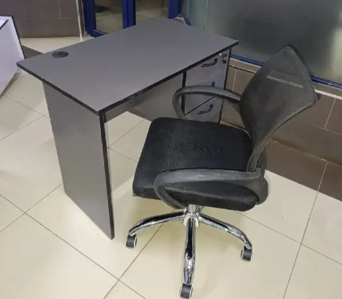 1 Meter Office/Study Desk with Ergonomic Chair and Adjustable Headrest for Maximum Comfort