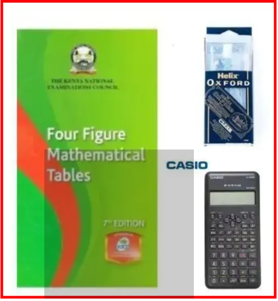 KNEC four figure Mathematical table + fx82ms Calculator + + FREE Oxford clear set