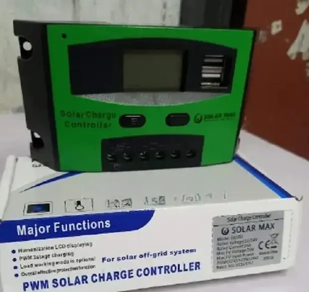 Solar Max 10A Digital Solar Charge Controller 12V/24V – LCD Display | Intelligent PWM Regulator | Overcharge & Short Circuit Protection | Solar Panel Battery Manager