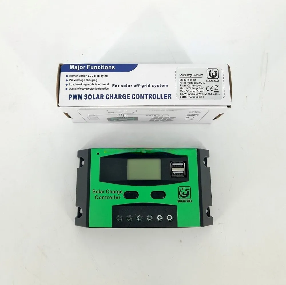Solar Max 10A Digital Solar Charge Controller 12V/24V – LCD Display | Intelligent PWM Regulator | Overcharge & Short Circuit Protection | Solar Panel Battery Manager