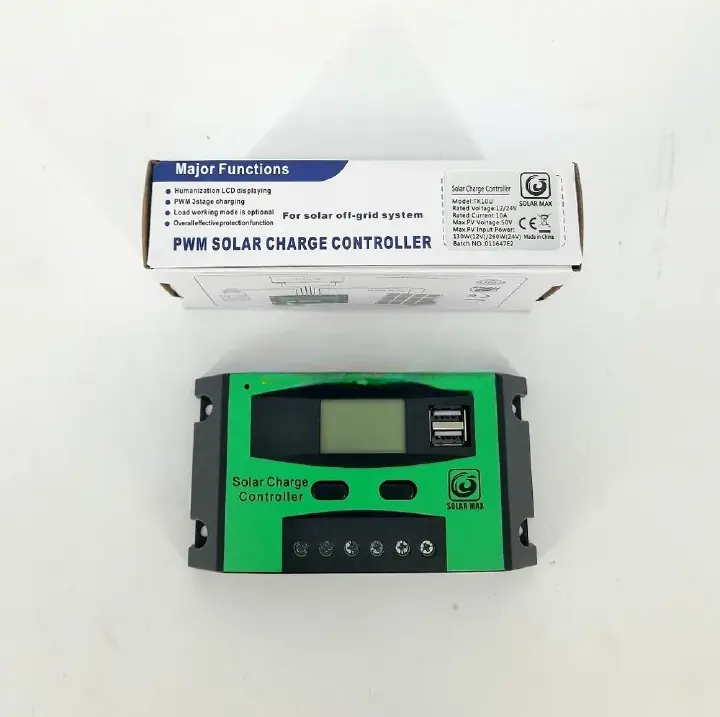 Solar Charge Controller 12V/24V Solar Max 10A Digital  – LCD Display | Intelligent PWM Regulator | Overcharge & Short Circuit Protection | Solar Panel Battery Manager