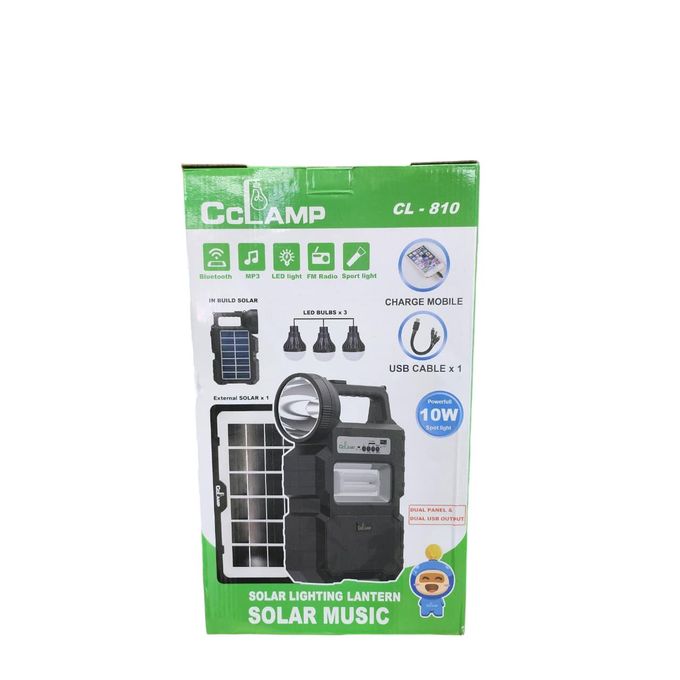 CC Lamp CL810 Solar Lighting System – Dual Solar Panel Kit with Bluetooth, MP3 Player, FM Radio, LED Main Lamp, 3 Bulbs & Sport Search Light