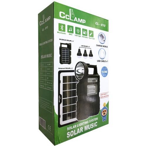 CC Lamp CL810 Solar Lighting System – Dual Solar Panel Kit with Bluetooth, MP3 Player, FM Radio, LED Main Lamp, 3 Bulbs & Sport Search Light