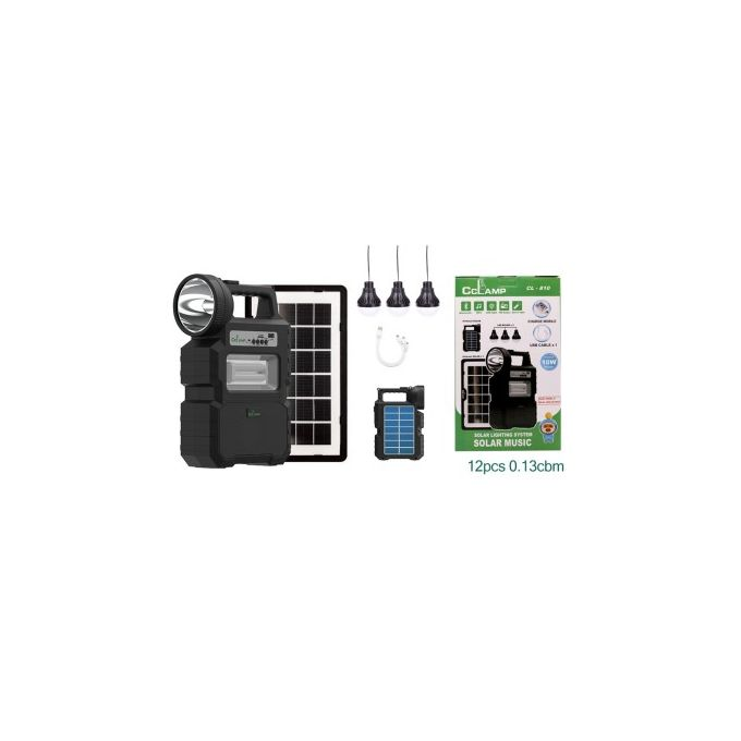 CC Lamp CL810 Solar Lighting System – Dual Solar Panel Kit with Bluetooth, MP3 Player, FM Radio, LED Main Lamp, 3 Bulbs & Sport Search Light