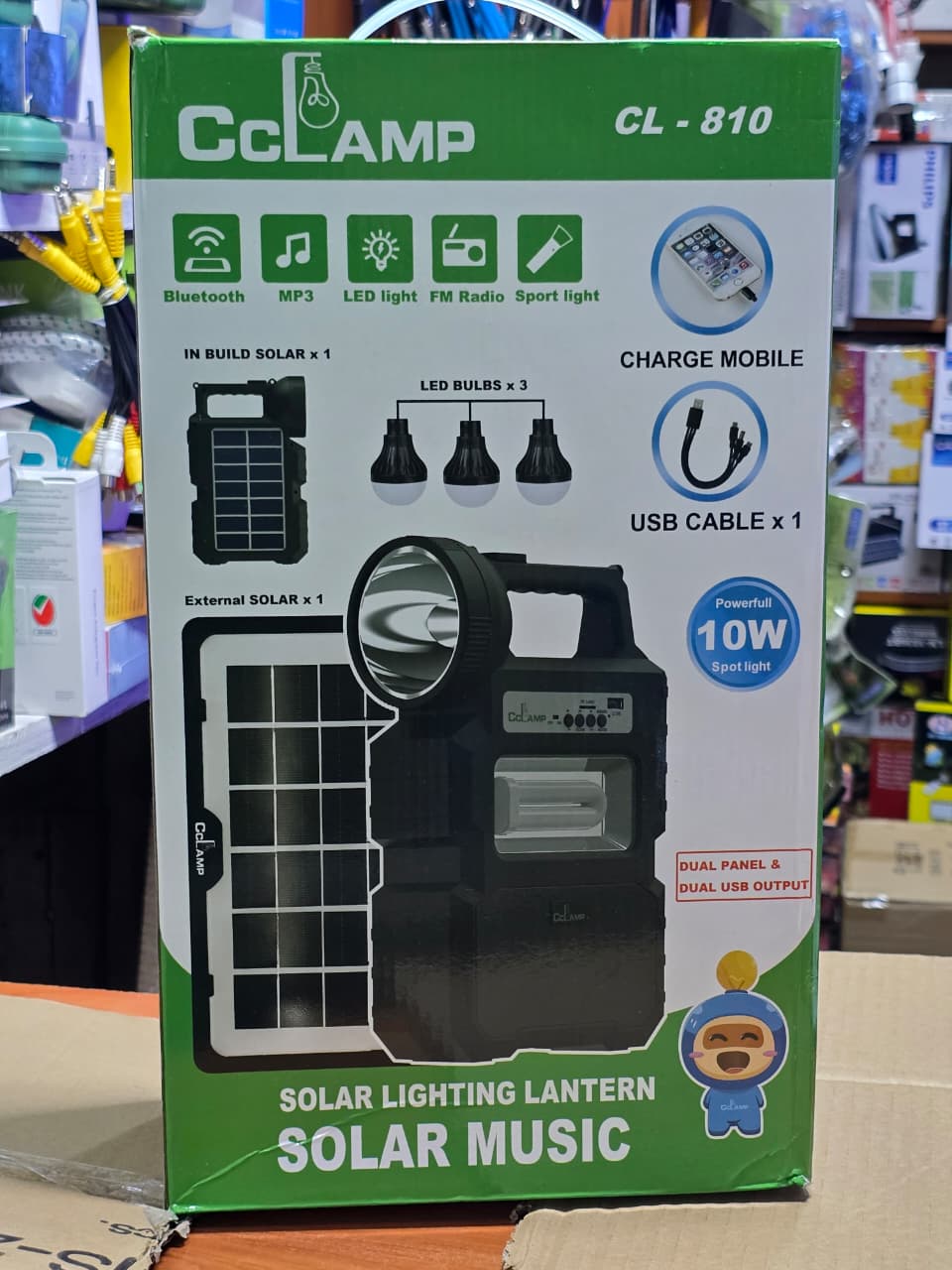 CC Lamp CL810 Solar Lighting System – Dual Solar Panel Kit with Bluetooth, MP3 Player, FM Radio, LED Main Lamp, 3 Bulbs & Sport Search Light