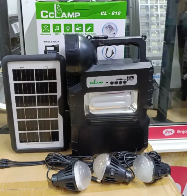 CC Lamp CL810 Solar Lighting System – Dual Solar Panel Kit with Bluetooth, MP3 Player, FM Radio, LED Main Lamp, 3 Bulbs & Sport Search Light