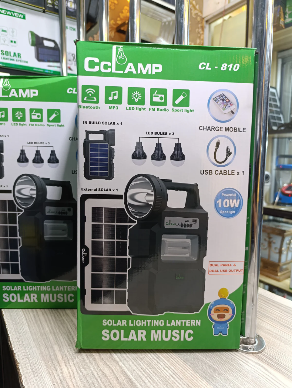 CC Lamp CL810 Solar Lighting System – Dual Solar Panel Kit with Bluetooth, MP3 Player, FM Radio, LED Main Lamp, 3 Bulbs & Sport Search Light