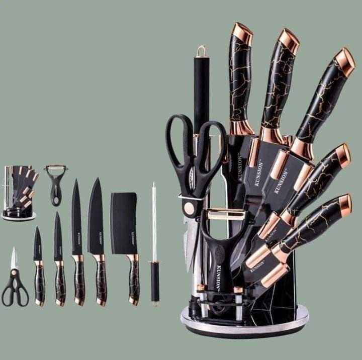 9PCS Kitchen Knife Set  Germany Stainless Steel – Chef Knife, Cleaver, Scissors, Sharpening Rod – Professional Kitchen Knife Set for Home & Restaurant