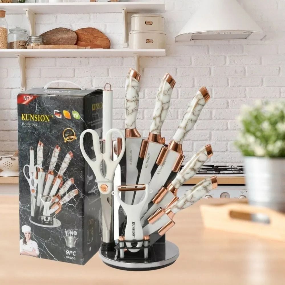 9PCS Kitchen Knife Set  Germany Stainless Steel – Chef Knife, Cleaver, Scissors, Sharpening Rod – Professional Kitchen Knife Set for Home & Restaurant
