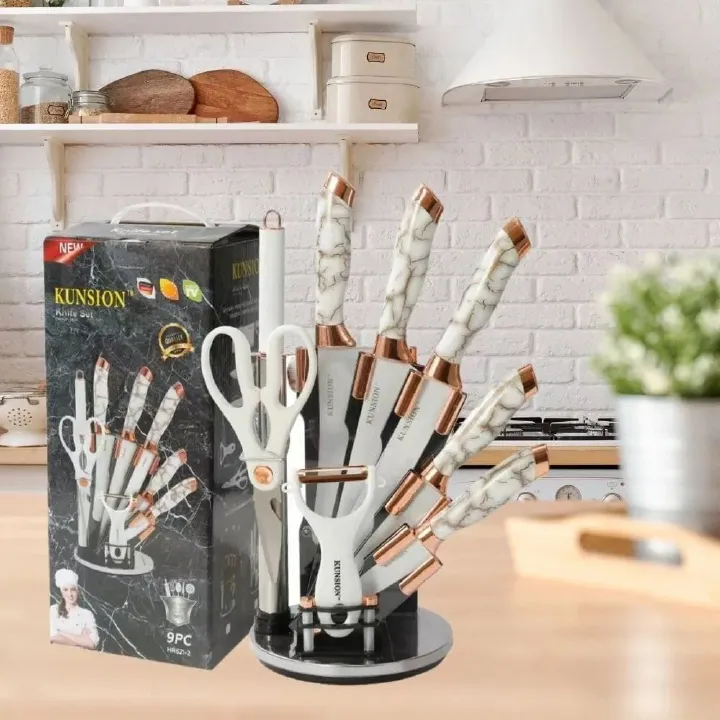 9PCS Kitchen Knife Set  Germany Stainless Steel – Chef Knife, Cleaver, Scissors, Sharpening Rod – Professional Kitchen Knife Set for Home & Restaurant