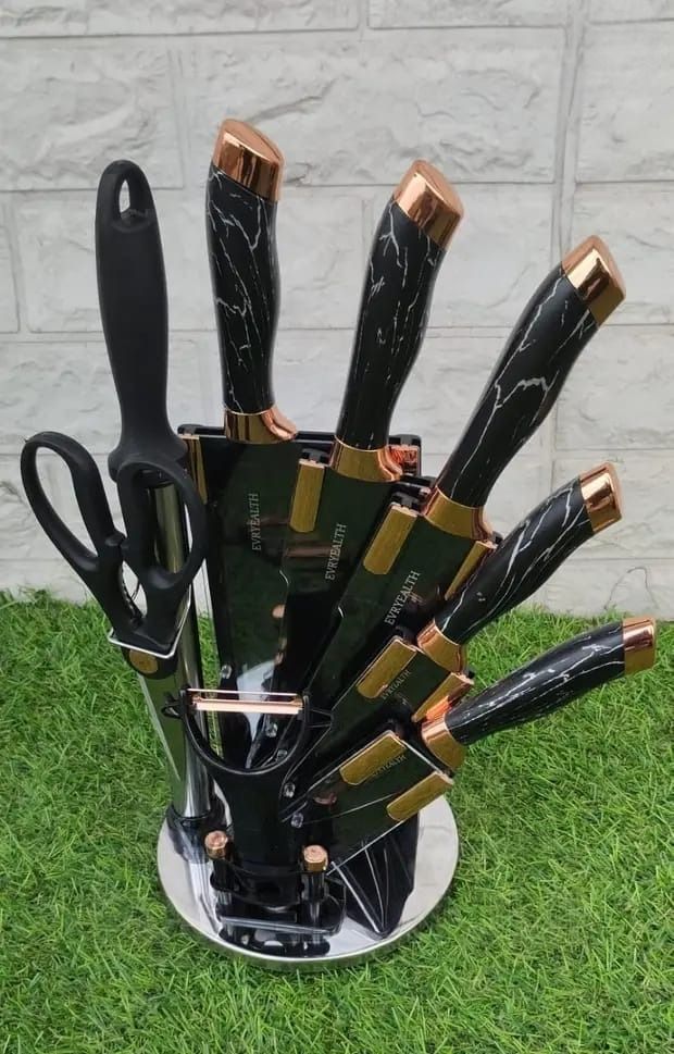 9PCS Kitchen Knife Set  Germany Stainless Steel – Chef Knife, Cleaver, Scissors, Sharpening Rod – Professional Kitchen Knife Set for Home & Restaurant