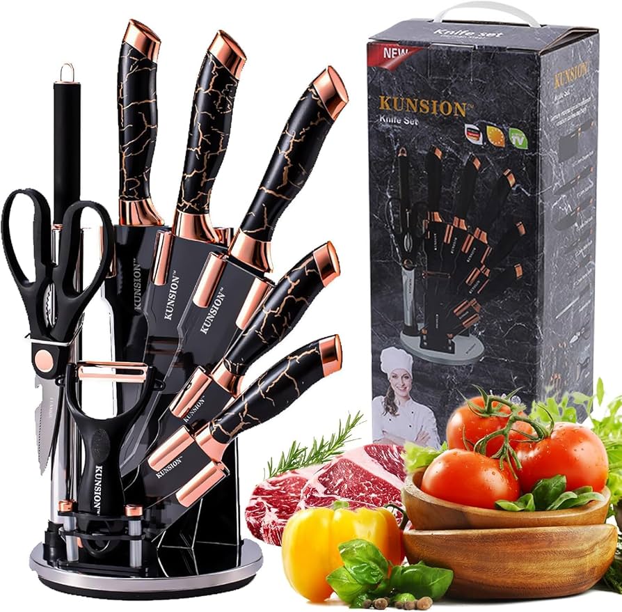 9PCS Kitchen Knife Set  Germany Stainless Steel – Chef Knife, Cleaver, Scissors, Sharpening Rod – Professional Kitchen Knife Set for Home & Restaurant