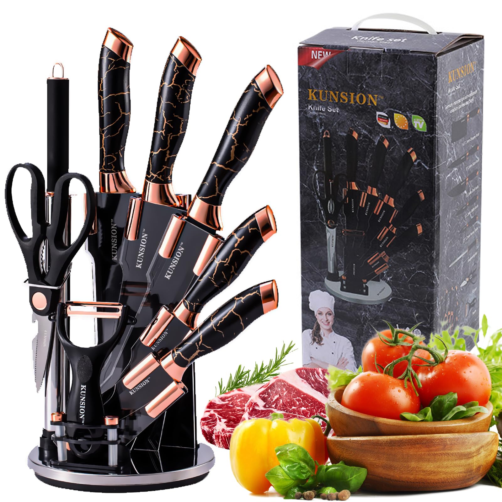 9PCS Kitchen Knife Set  Germany Stainless Steel – Chef Knife, Cleaver, Scissors, Sharpening Rod – Professional Kitchen Knife Set for Home & Restaurant