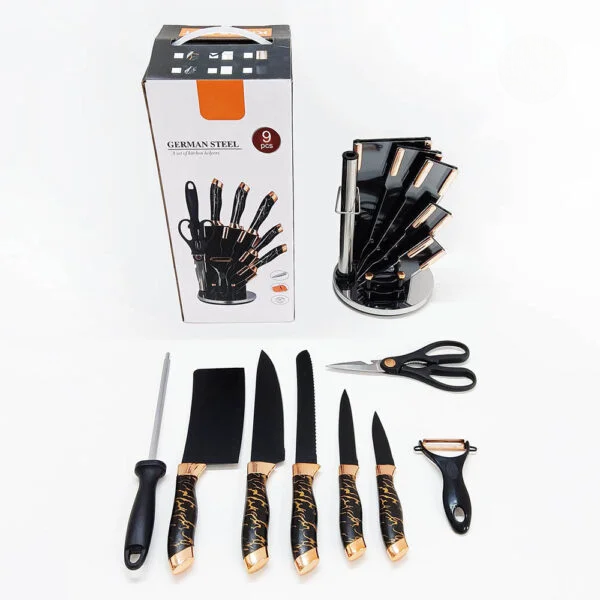 9PCS Kitchen Knife Set  Germany Stainless Steel – Chef Knife, Cleaver, Scissors, Sharpening Rod – Professional Kitchen Knife Set for Home & Restaurant