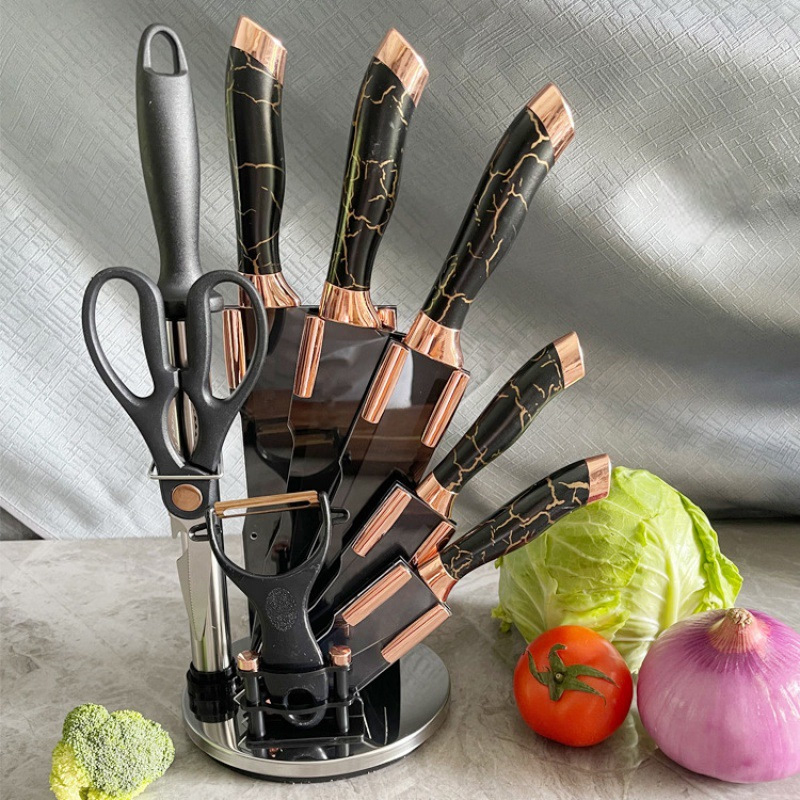 9PCS Kitchen Knife Set  Germany Stainless Steel – Chef Knife, Cleaver, Scissors, Sharpening Rod – Professional Kitchen Knife Set for Home & Restaurant