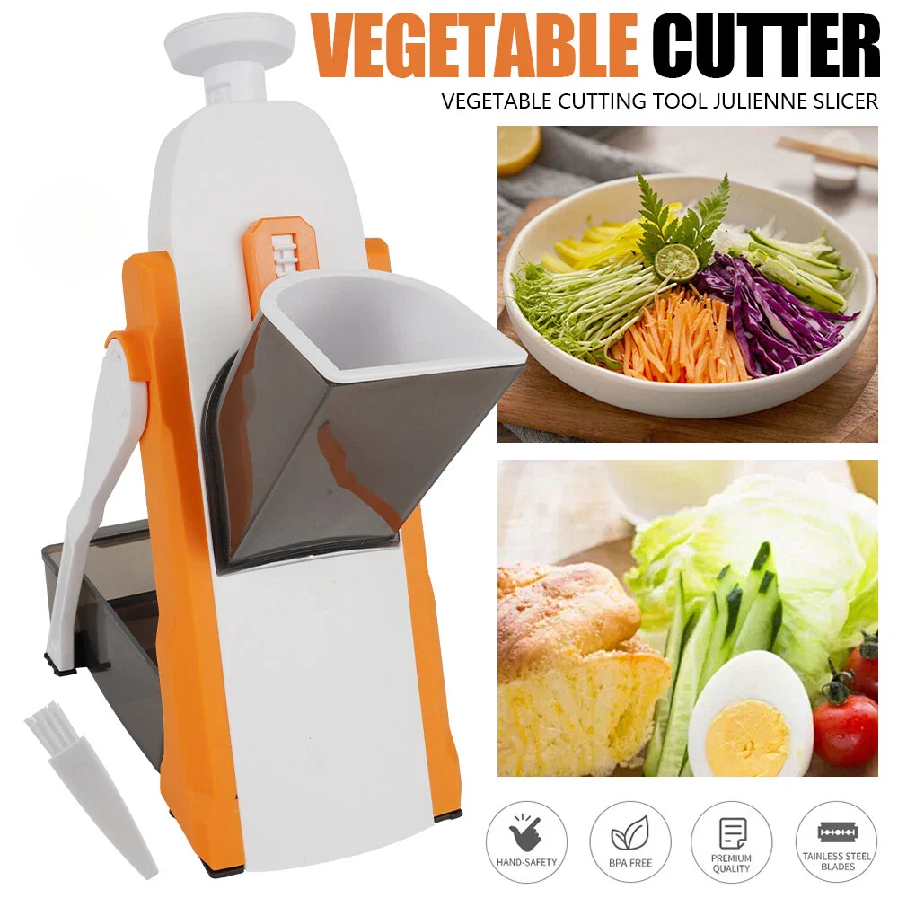 Manual Vegetable Mandoline Slicer – Multi-Function Adjustable Vegetable Cutter & Fruit Slicer with Stainless Steel Blades for Kitchen