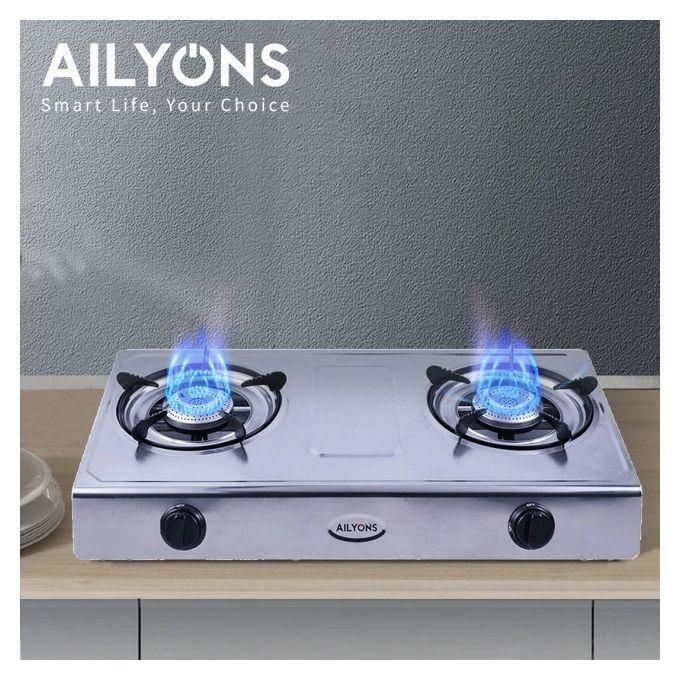 Table Top Metallic Two-Burner Gas Stove – Heavy Duty Stainless Steel Double Burner Gas Cooker | Portable LPG Kitchen Cooker for Home, Camping & Outdoor Cooking