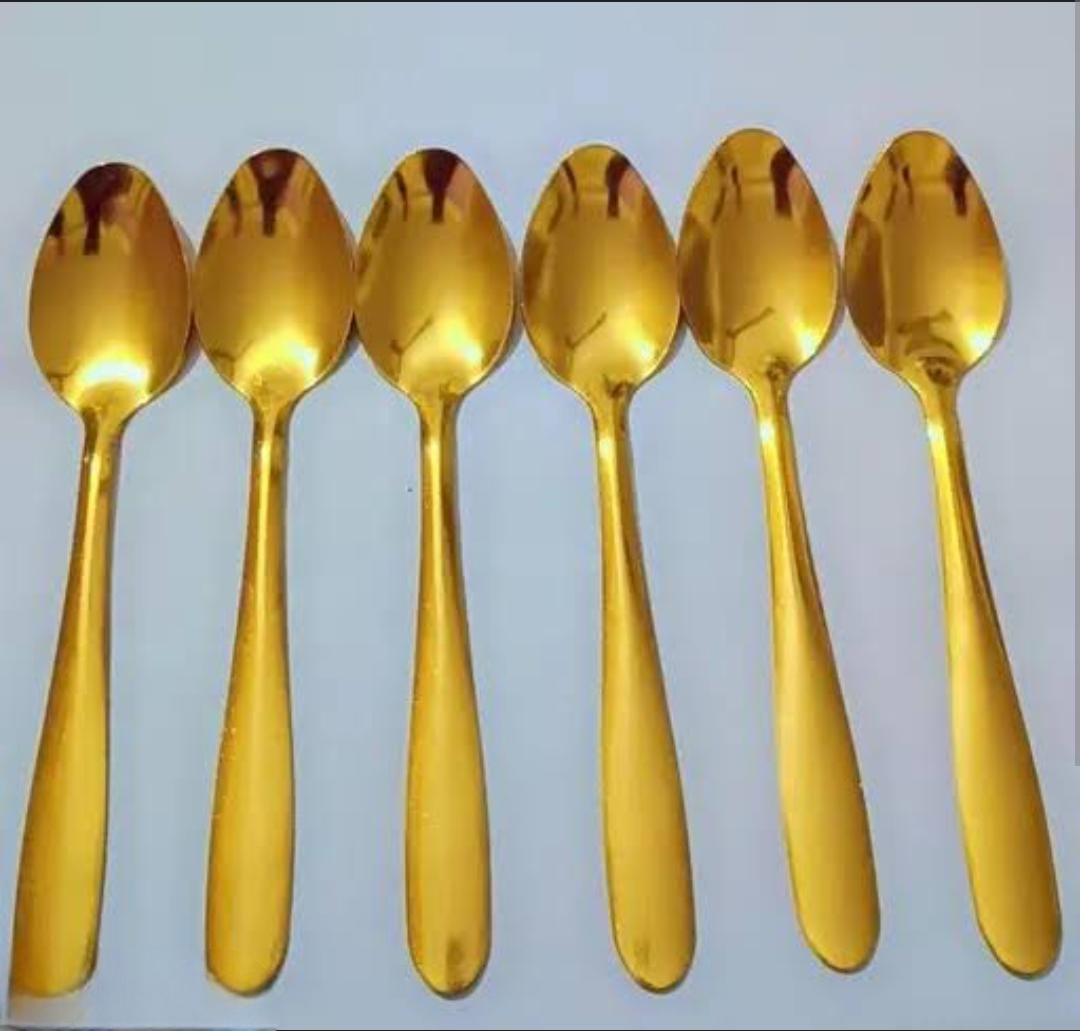 Premium Gold Stainless Steel Table Spoon Set – 6pcs Luxury Dining Spoons | Heavy Duty Kitchen Cutlery for Home, Hotel & Restaurant