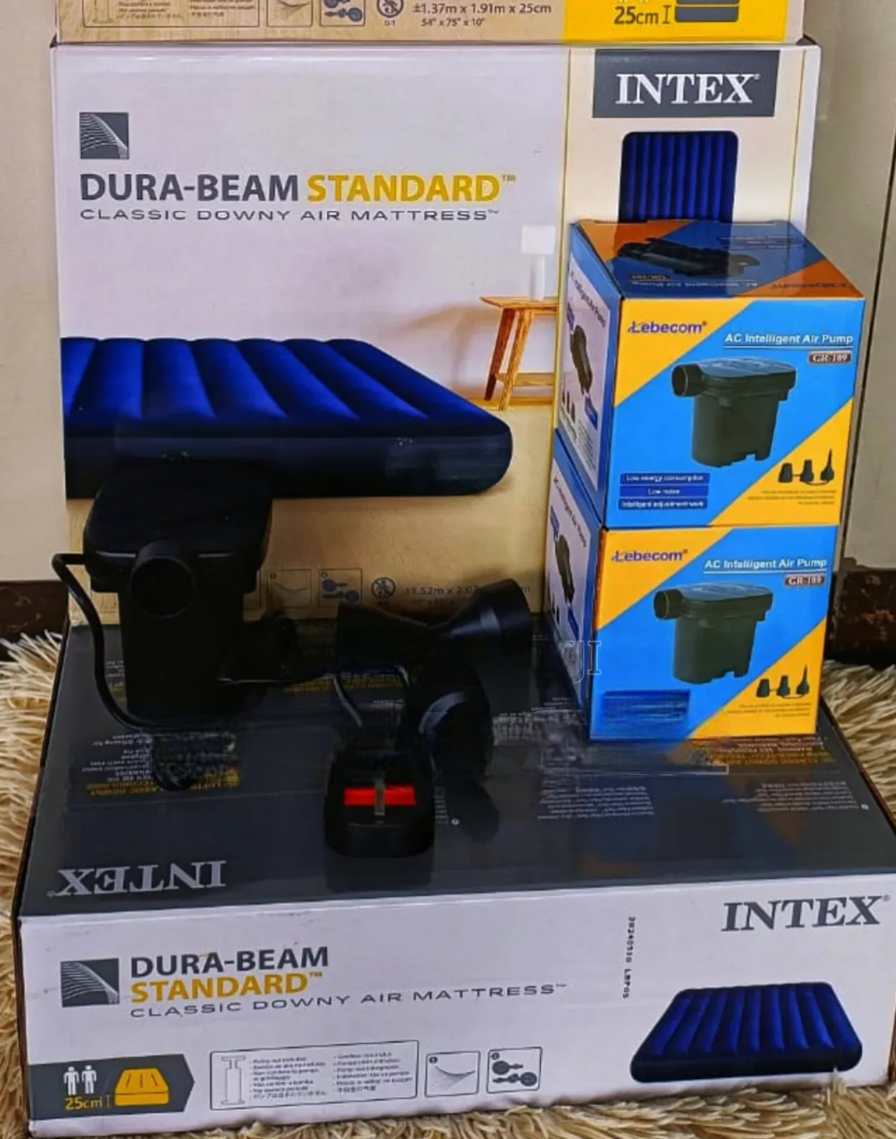 Air Mattress with Free Electric Pump  Original Intex DURA-BEAM Standard – Unmatched Comfort, Multiple Sizes (4x6 ft, 5x6 ft, 6x6 ft)