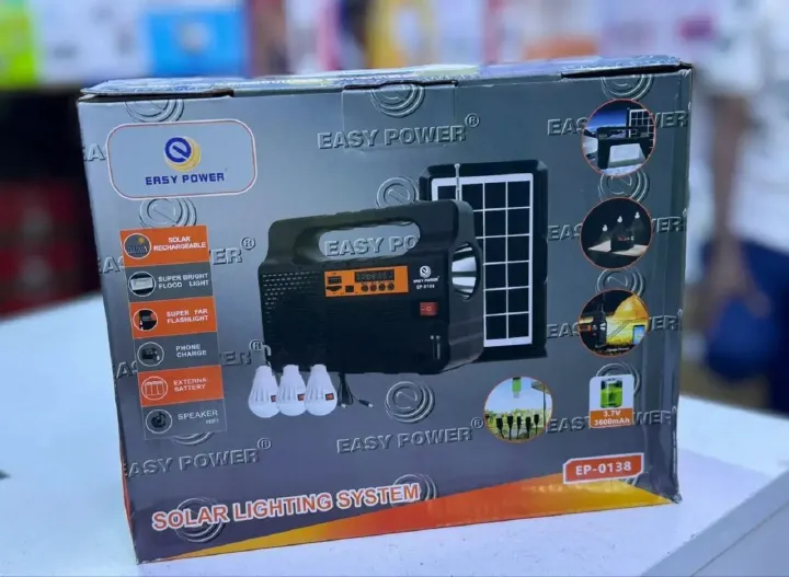 Easy Power EP-393BT Solar Lighting System with MP3 Player, FM Radio, Bluetooth Speaker, 3 LED Bulbs & USB Phone Charging