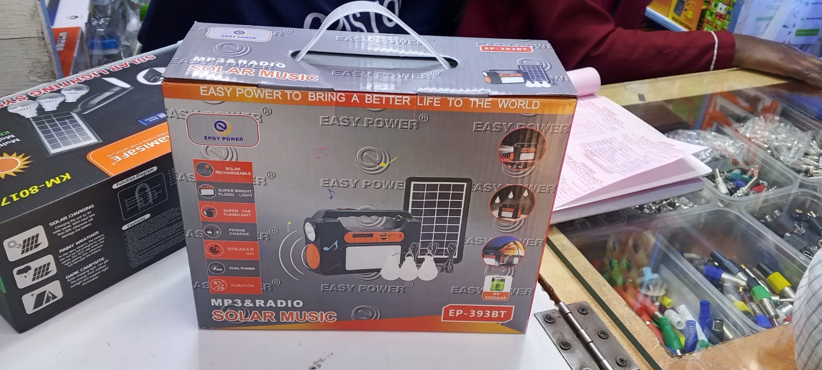 Easy Power EP-393BT Solar Lighting System with MP3 Player, FM Radio, Bluetooth Speaker, 3 LED Bulbs & USB Phone Charging