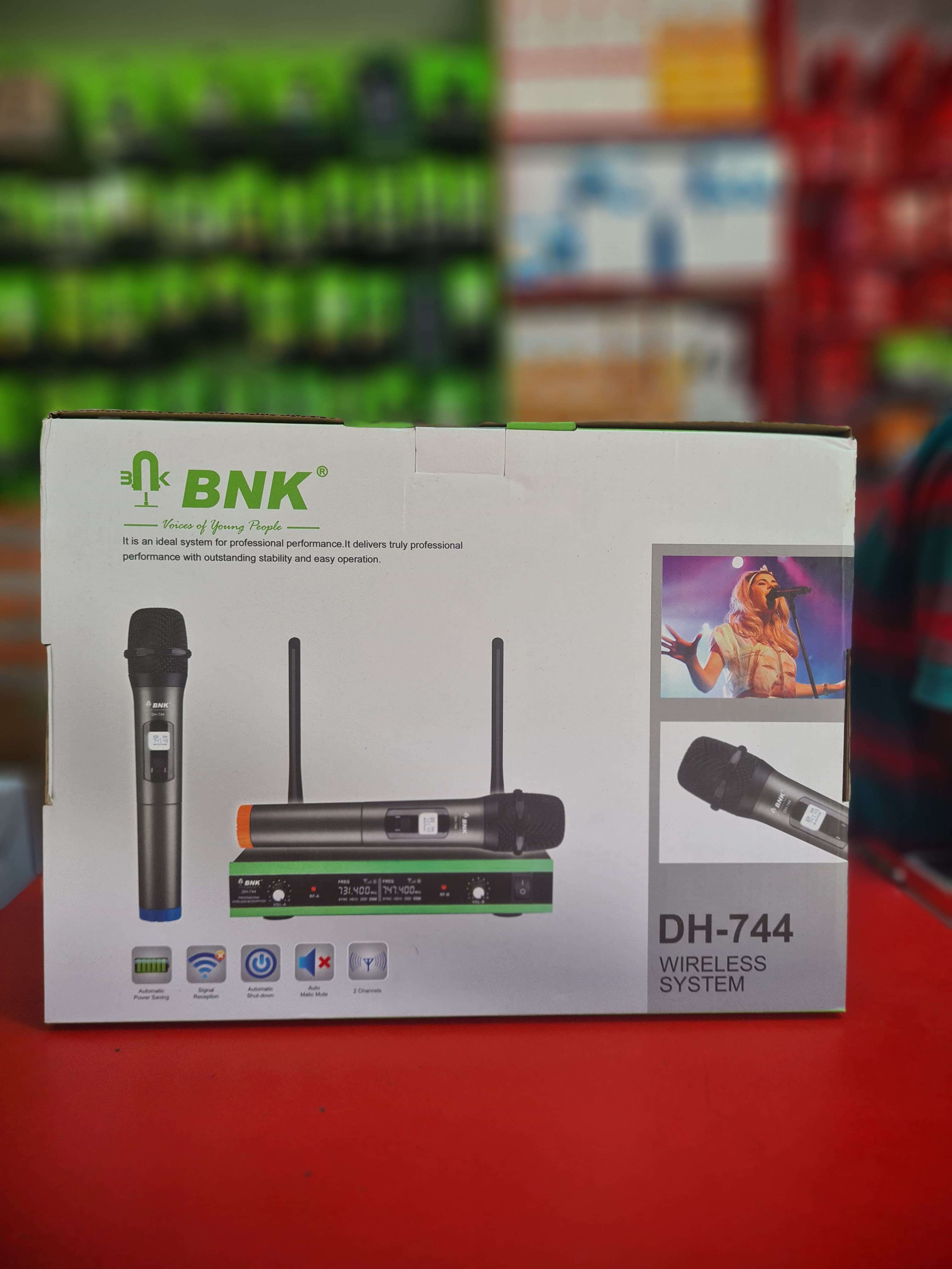 BNK DH-744 Wireless Microphone System – 2 Channel UHF Professional Dual Handheld Mic | Long Range, Auto Mute, Noise Reduction | Karaoke, Church, DJ, Events Mic System