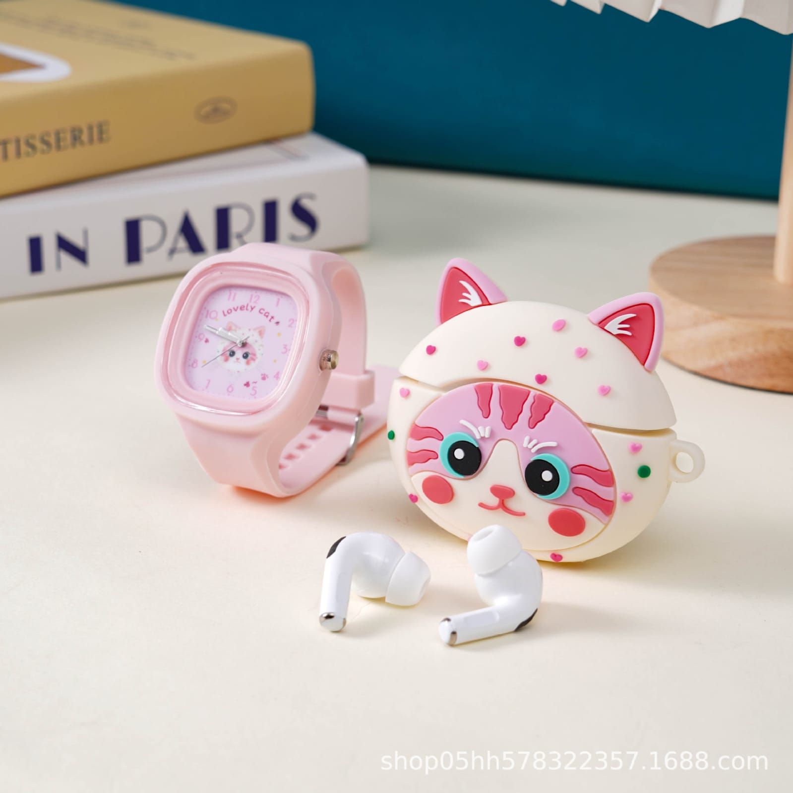Cute Cat Watch Combo, Watch + Wireless Ear buds + Cute Case.