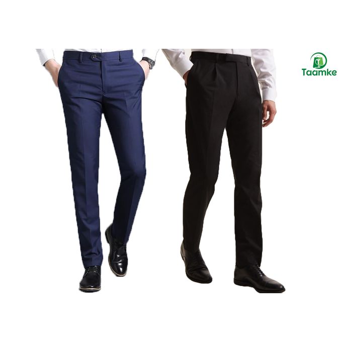 2 Pack Classic Turkey Men's Formal Official Trousers – Premium Lined Slim Fit Dress Pants with Italian-Style Pockets & Belt Loops for Office & Business Wear