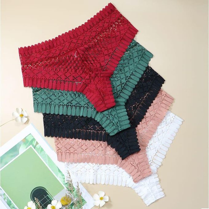 6PCs Hottest French Lace Panties Ladies Panty Women Hotpants – Sexy Stretch Lace Underwear Set with Full Coverage, Breathable Cotton Gusset & Mid-Rise Fit (Hips 40-46 inches)