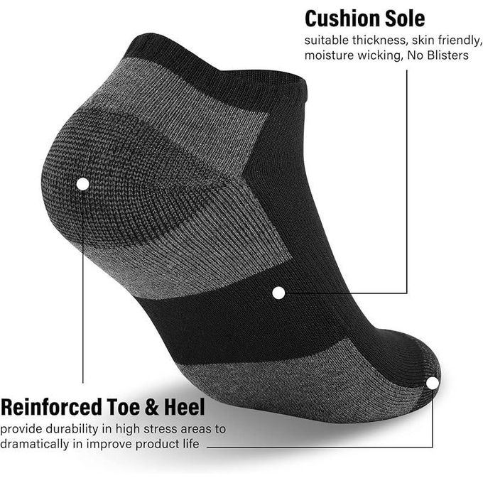 KnMn 6 Pack Black Mens Cushioned Ankle Socks – Low Cut Breathable Casual Socks with Arch Support, Reinforced Heel & Toe (US Shoe Size 6-11)