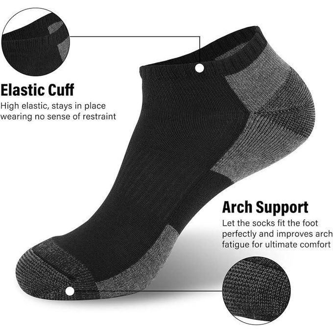KnMn 6 Pack Black Mens Cushioned Ankle Socks – Low Cut Breathable Casual Socks with Arch Support, Reinforced Heel & Toe (US Shoe Size 6-11)