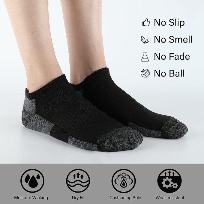 KnMn 6 Pack Black Mens Cushioned Ankle Socks – Low Cut Breathable Casual Socks with Arch Support, Reinforced Heel & Toe (US Shoe Size 6-11)