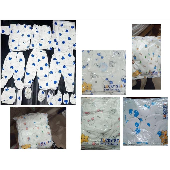 Lucky Star 11 Pieces Unisex New Born Baby Receiving Set – Assorted Prints & Flowers – 100% Cotton Layette Bundle with Romper, Tops, Trousers, Hat, Mittens, Bib & More for 0-12 Months