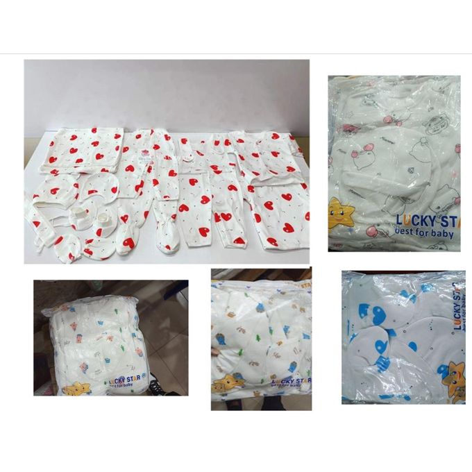 Lucky Star 11 Pieces Unisex New Born Baby Receiving Set – Assorted Prints & Flowers – 100% Cotton Layette Bundle with Romper, Tops, Trousers, Hat, Mittens, Bib & More for 0-12 Months