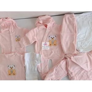 Cotton Newborn Baby Receiving Set 8pc – Assorted Prints (Cartoon Decoration) – 100% Cotton Layette Bundle with Bodysuits, Pants, Hat & Mittens for 0-12 Months