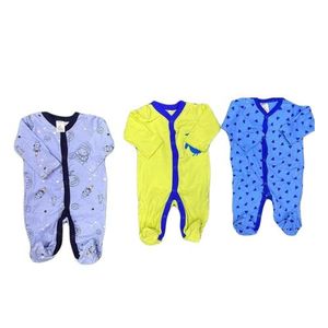 3-Piece Quality Cotton Baby Boy Romper & Sleepsuit Set – Soft, Breathable, Multicolor Assorted Prints for Newborns & Infants