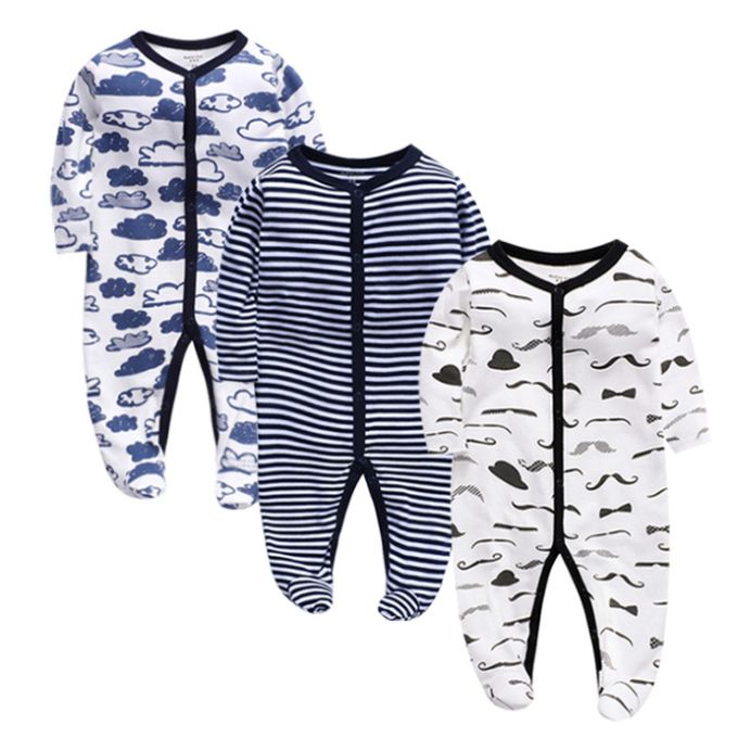 3-Piece Quality Cotton Baby Boy Romper & Sleepsuit Set – Soft, Breathable, Multicolor Assorted Prints for Newborns & Infants