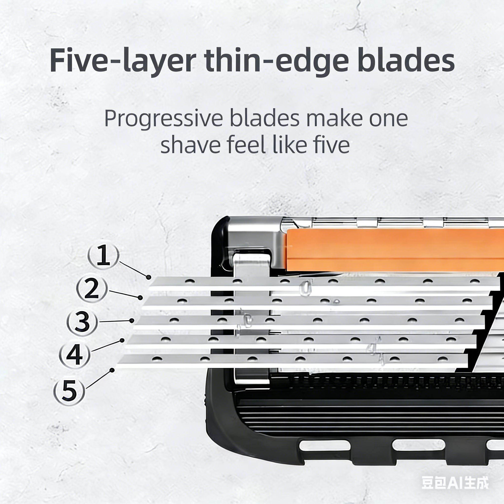 German 5-Blade Manual Shaving Razor | Stainless Steel Handle | Universal Replacement Blades | Men’s Classic Shaver