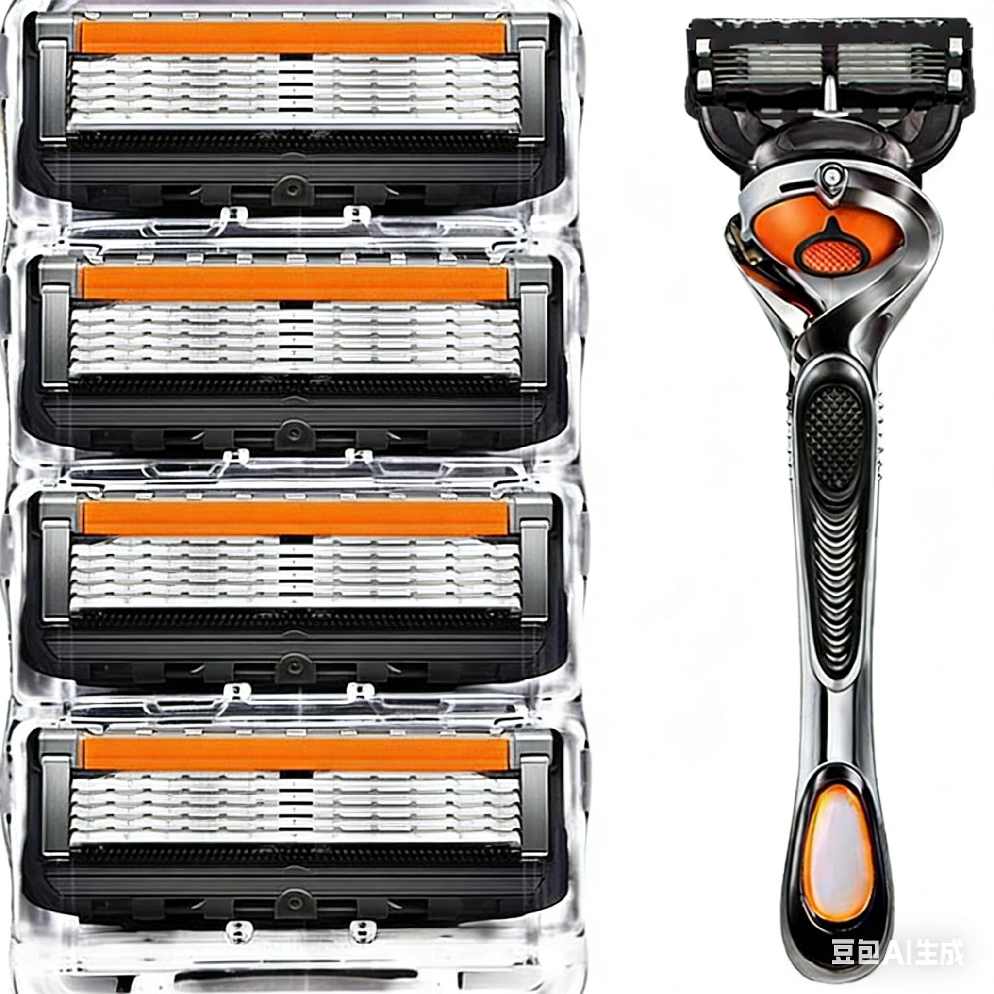 German 5-Blade Manual Shaving Razor | Stainless Steel Handle | Universal Replacement Blades | Men’s Classic Shaver