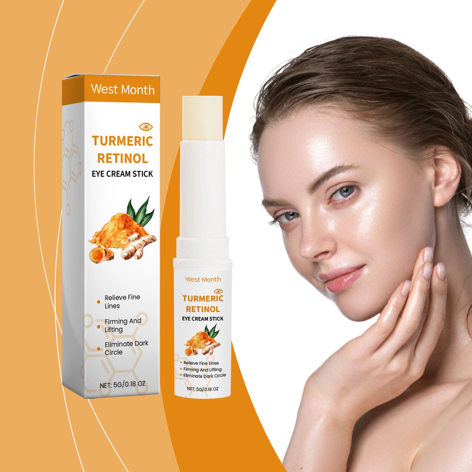 WEST MONTH Turmeric Retinol Eye Cream Stick Moisturizes, Nourishes, and Firms the Delicate Skin Around the Eyes for Detailed Eye Care