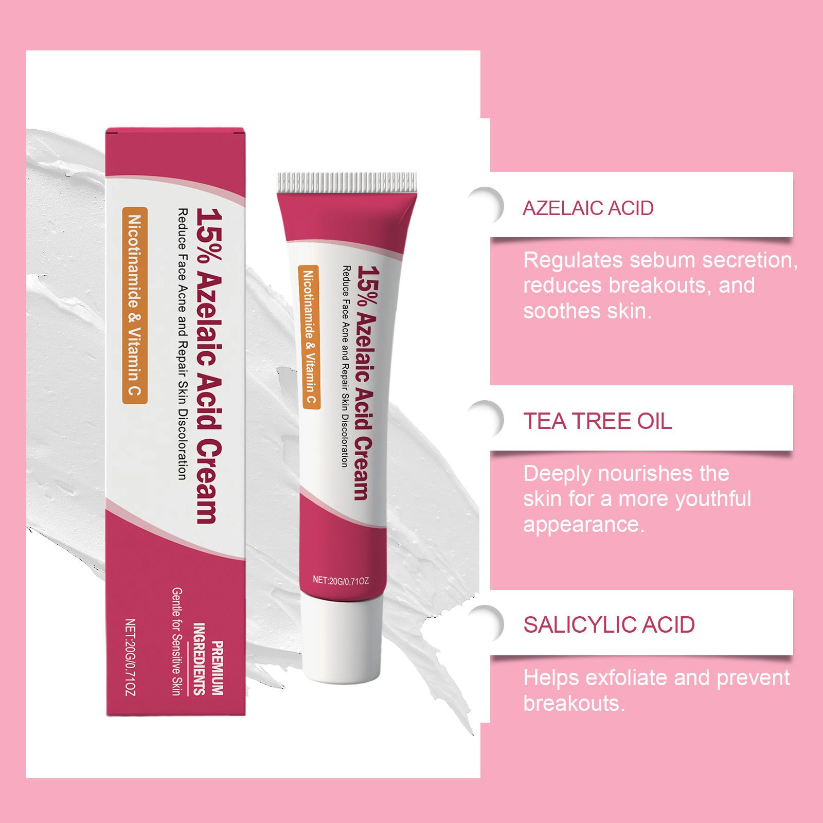 Facial care essence cream with herbal ingredients, gentle and comfortable, cleanses facial acne, making skin delicate and smooth
