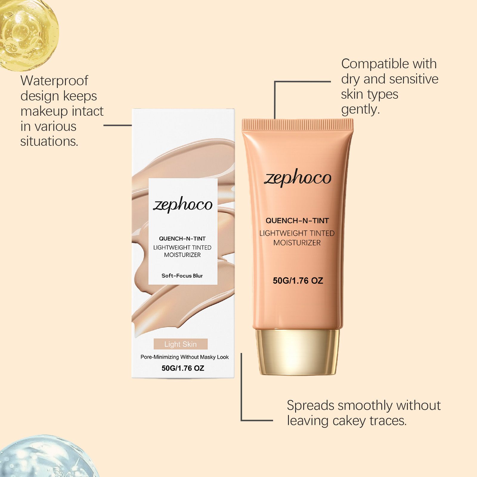 zephoco Lightweight Concealer Foundation Cream, light and thin makeup feeling, natural and long-lasting, creamy skin nude makeup foundation cream