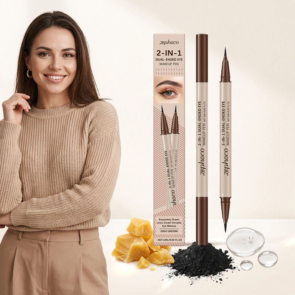 zephoco double-ended liquid eyeliner (gray-brown) silky and smooth, not easy to smudge, natural and invisible eyeliner