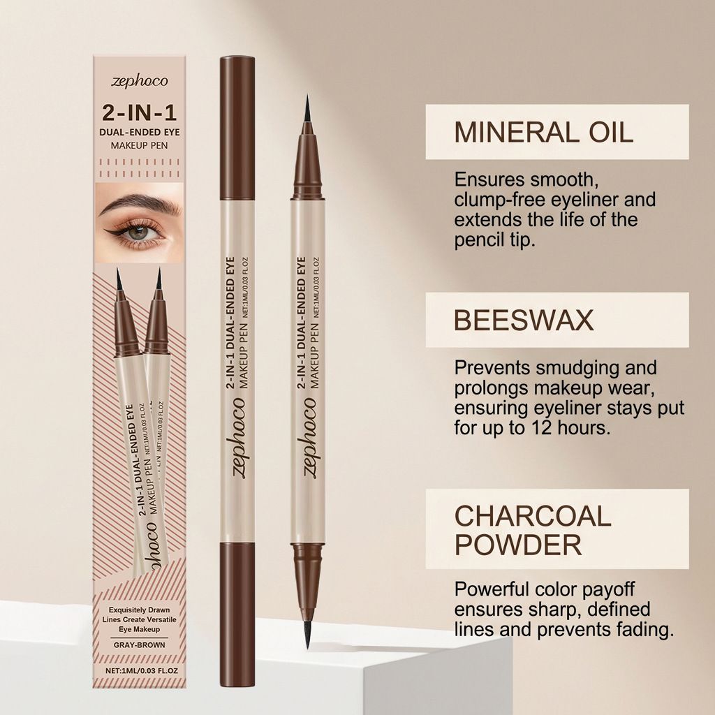 zephoco double-ended liquid eyeliner (gray-brown) silky and smooth, not easy to smudge, natural and invisible eyeliner view 3