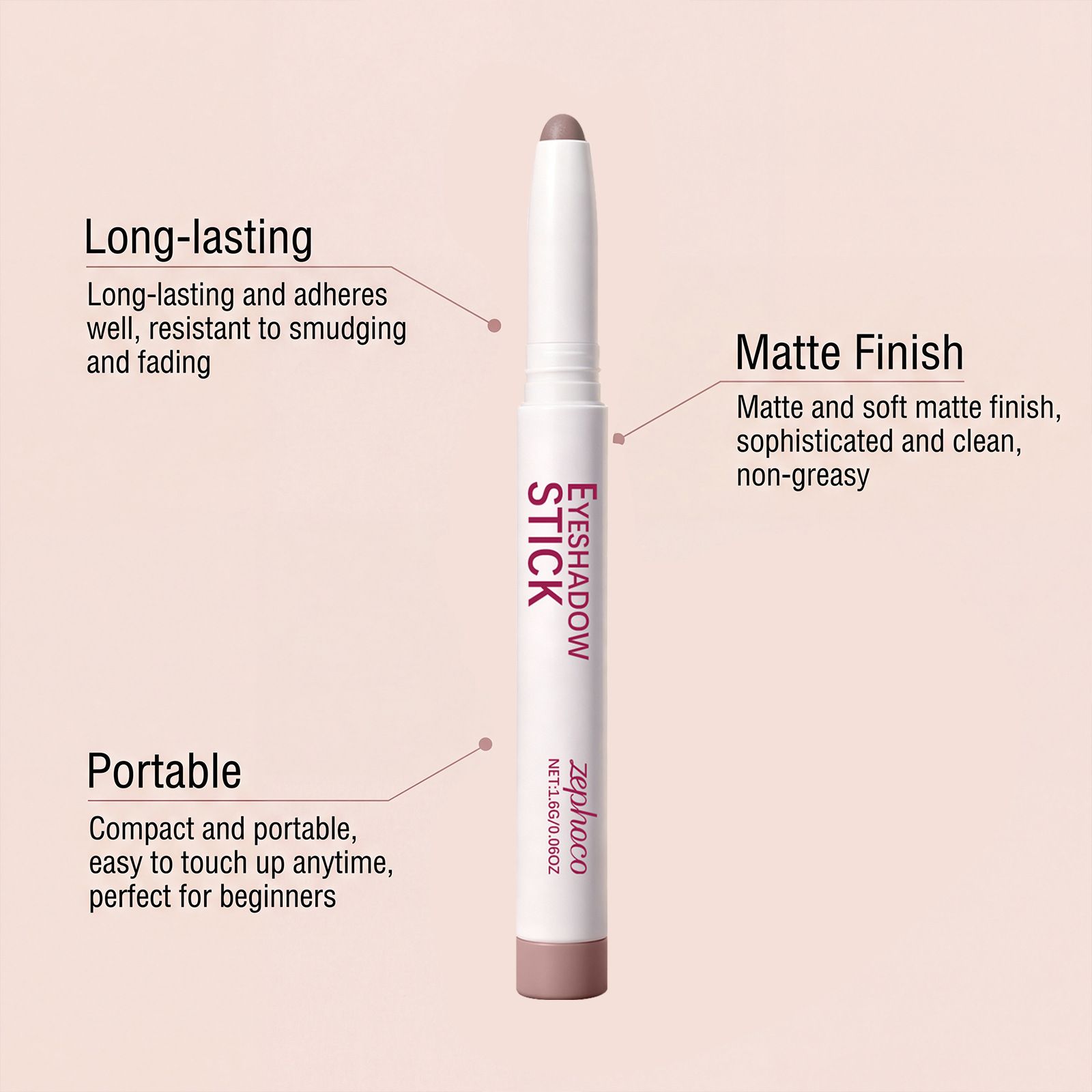 Zephoco pink brown eye shadow pen silky soft fog delicate color rendering easy to smudge to create natural daily makeup view 4