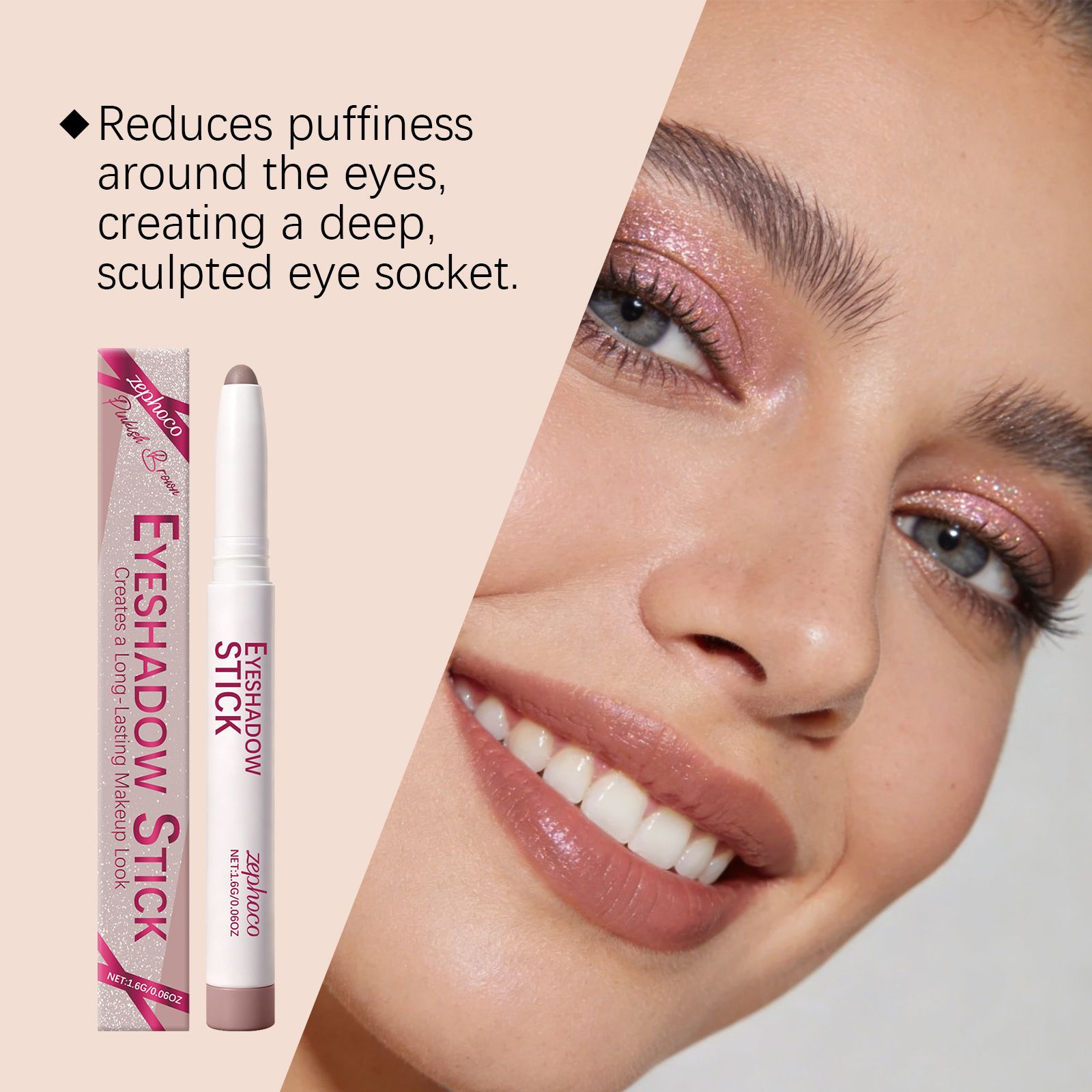 Zephoco pink brown eye shadow pen silky soft fog delicate color rendering easy to smudge to create natural daily makeup view 5
