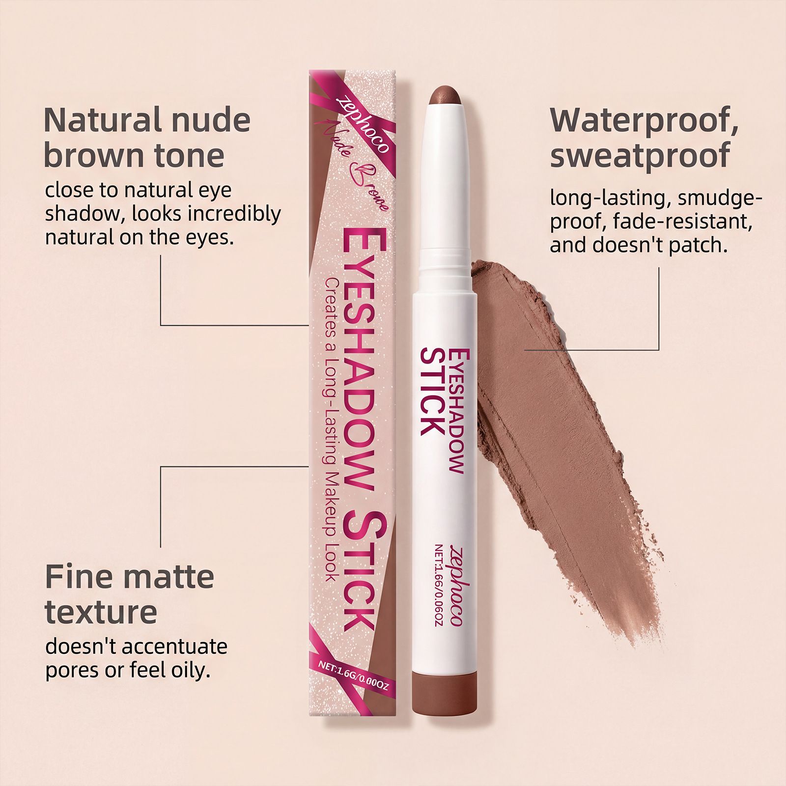 Zephoco silky soft fog eye shadow pen color display fine flash natural light makeup versatile commute dating eye shadow view 2