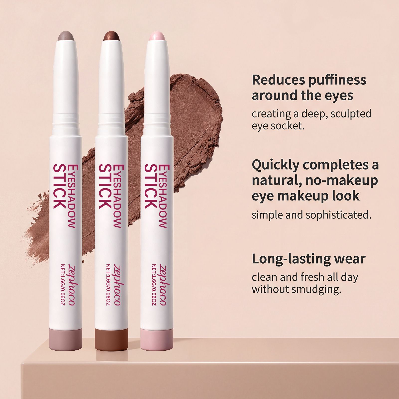 Zephoco silky soft fog eye shadow pen color display fine flash natural light makeup versatile commute dating eye shadow view 5