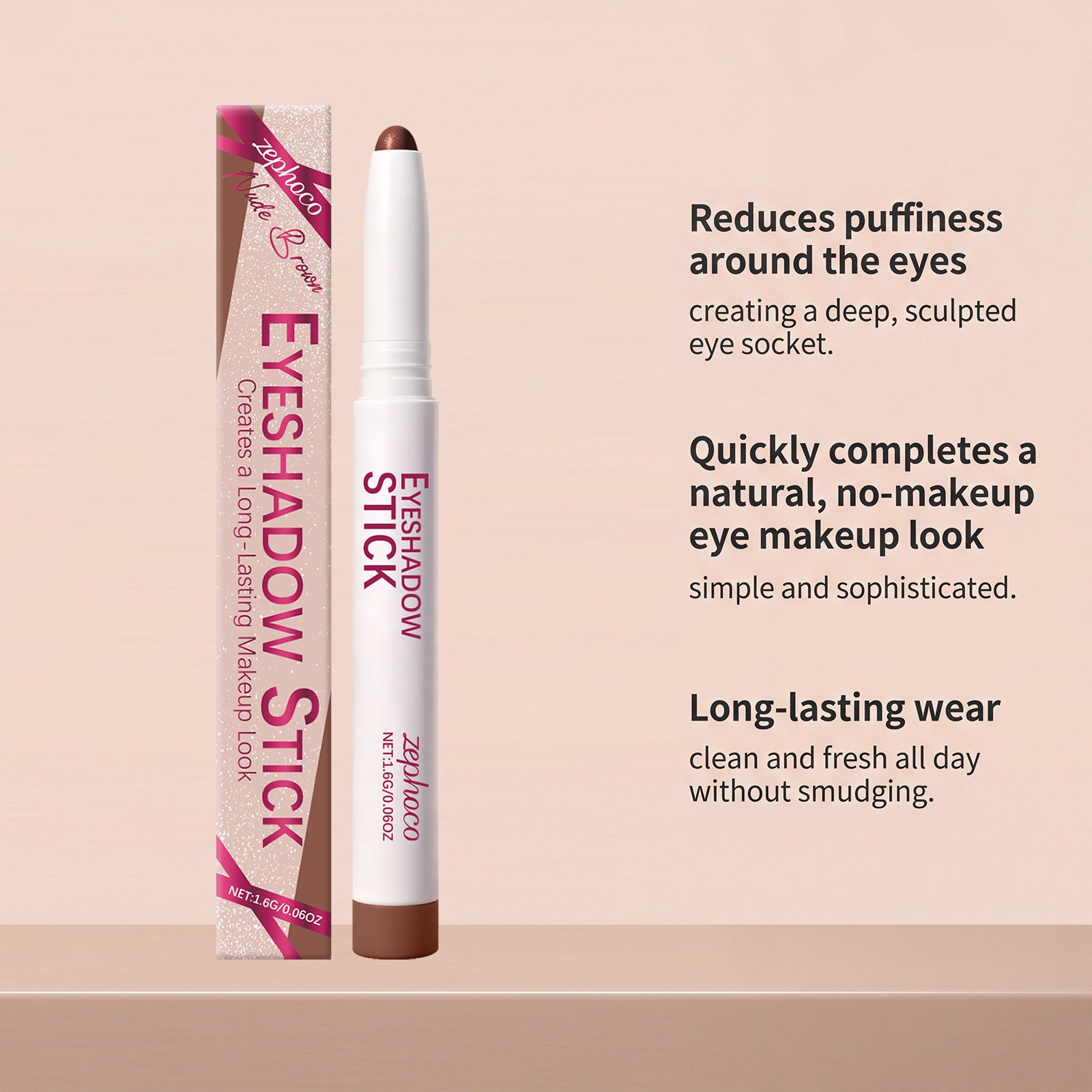 Zephoco nude brown eye shadow pen silky smooth soft fog texture is natural, easy to smudge, easy to outline daily commuting makeup view 5